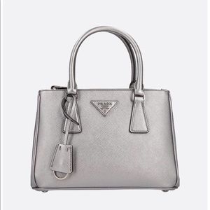 Prada Silver Mini Galleria Saffiano Bag